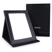 Amazon Brand - Eono Portátil Espejo de Maquillaje en Tocador Vintage Cuero Espejo Baño Negro Pequeño Decorativos Espejo…